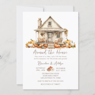 Invitación Caer alrededor de la casa Ducha de novias de parej