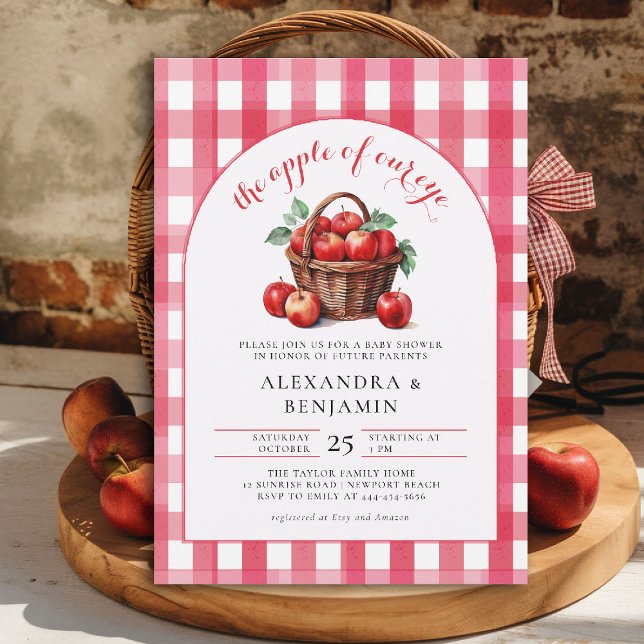 Invitación Caer Apple Harvest Boho Rústico Pareja Baby Shower (gender neutral baby shower invitation apple of our eye red harvest gingham rustic boho arch)
