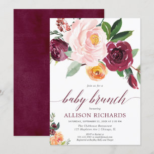 Invitación Caer bebé brunch, chica de bebé ducha de color ros