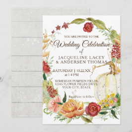 Invitación Caer Borgoña Floral Calabaza Blanca Boda de guirna