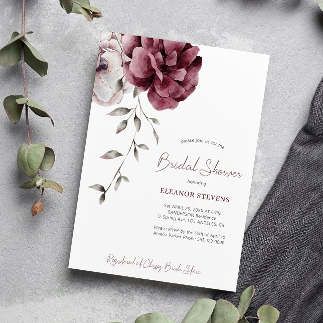 Invitación Caer burgundy floral elegante ducha de novia (Subido por el creador)