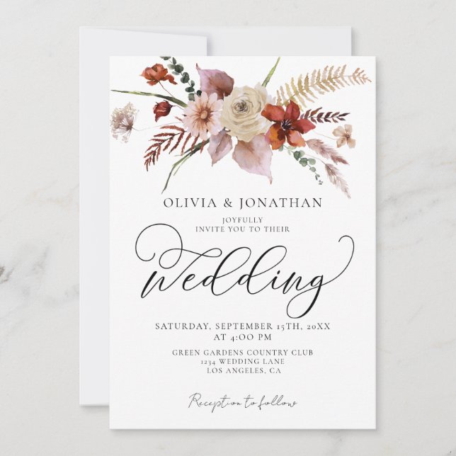 Invitación Caer Código QR Todo En Un Boda De Presupuesto Flor (Anverso)