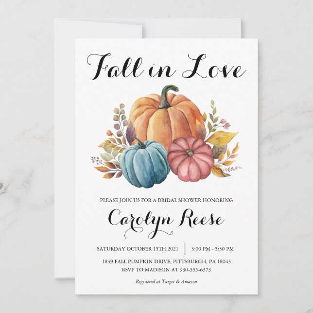 Invitación Caer en amor Calabaza Caer Floral Ducha de novia (Anverso)