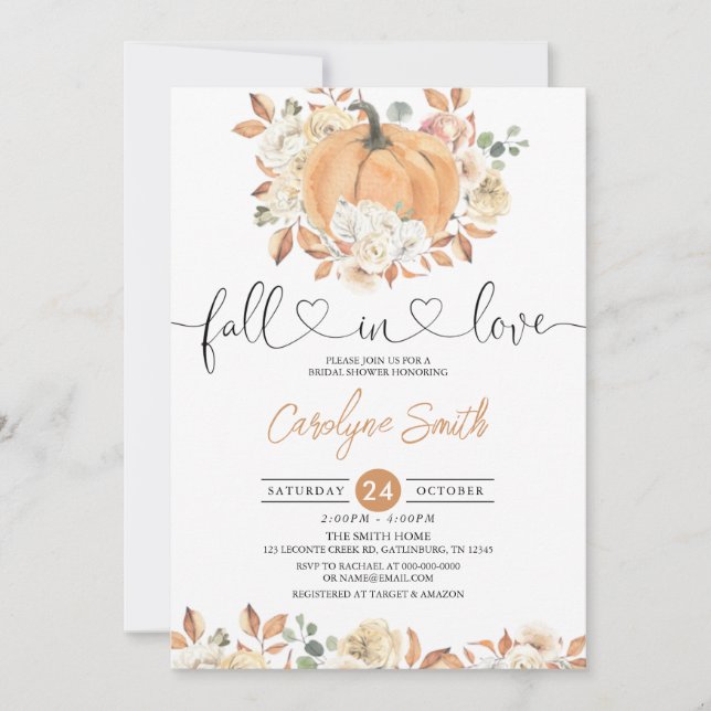 Invitación Caer en amor Calabaza Caer Floral Ducha de novia (Anverso)