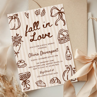 Invitación Caer en amor Doodle dibujado a mano Cosy Bridal Sh
