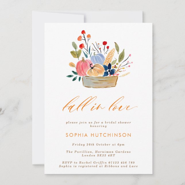 Invitación Caer en amor Flores y calabazas duchas de novias (Anverso)