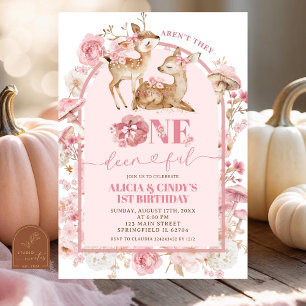 Invitación Caer en blanco y rosa de los maravillosos gemelos 