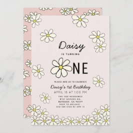 Invitación Caer en Daisies Floral Rosa Primer cumpleaños