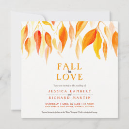 Invitación Caer en el amor acuarela naranja boda cuadrado hoj