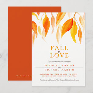 Invitación Caer en el amor acuarela naranja deja boda