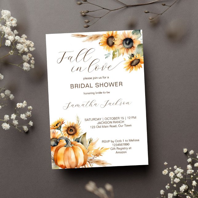 Invitación Caer en el amor boho calabaza girasoles ducha de n (Fall in love boho pumpkin and sunflowers bridal shower template invitation digital download autumn)