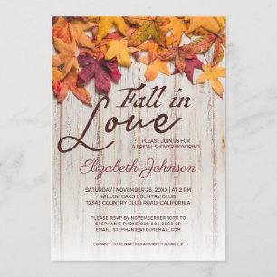 Invitación Caer en el amor Bridal Shower Wood hojas de otoño