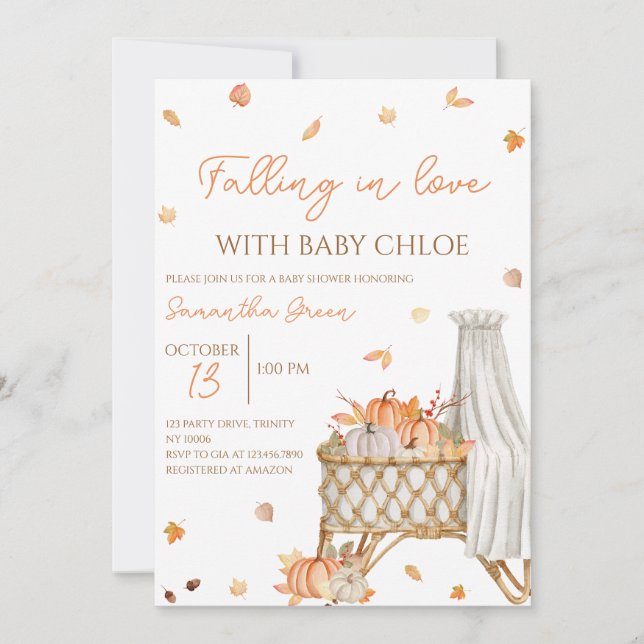 Invitación Caer en el amor Calabaza Baby Shower (Anverso)