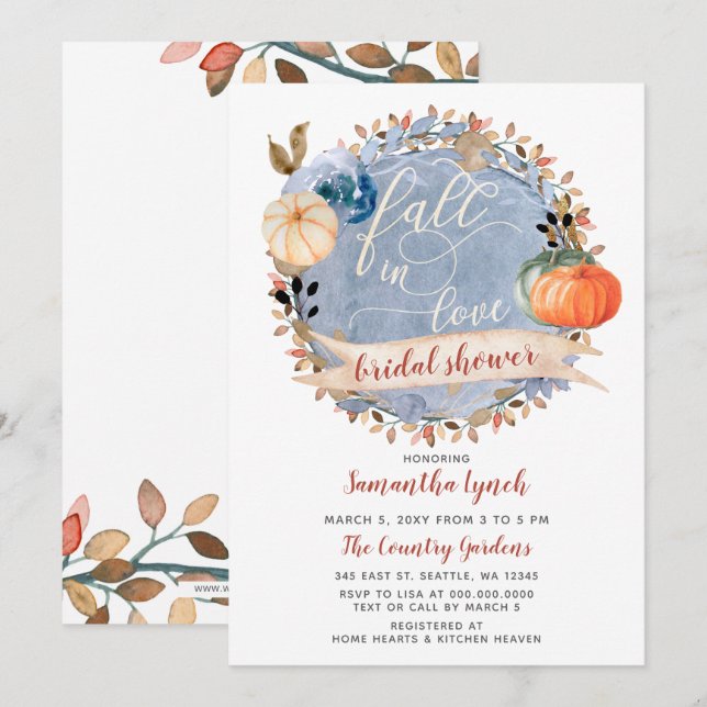 Invitación Caer en el amor Calabaza Ducha de novias (Anverso / Reverso)