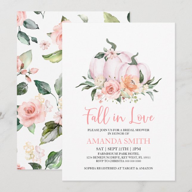 Invitación Caer en el amor Calabaza Ducha de novias (Anverso / Reverso)