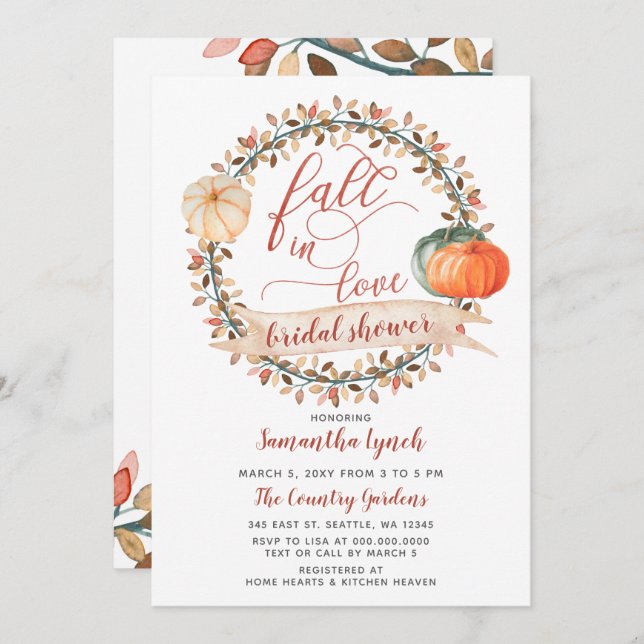 Invitación Caer en el amor Calabaza Ducha de novias (Anverso / Reverso)