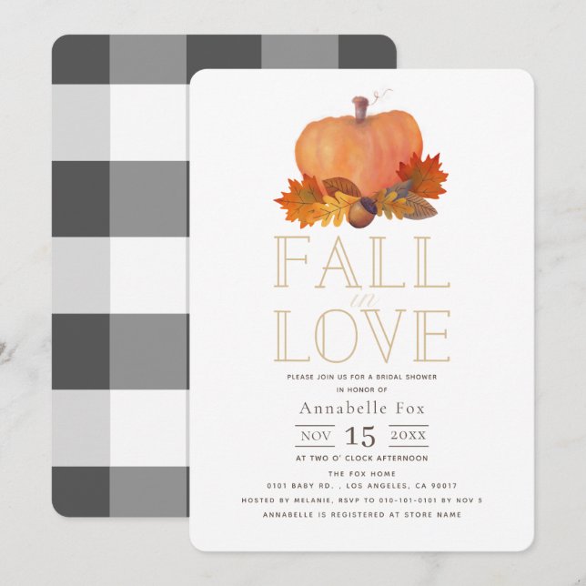 Invitación Caer en el amor Calabaza Ducha de novias (Anverso / Reverso)