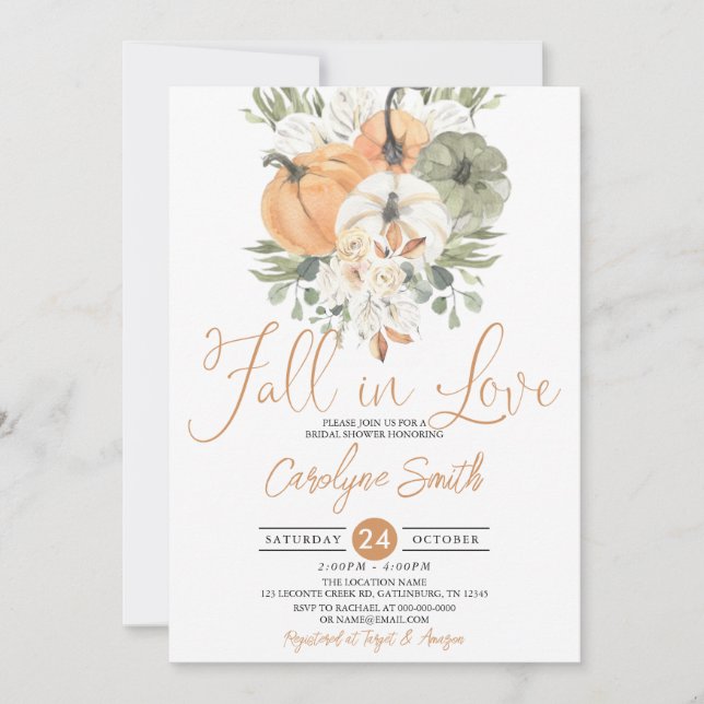 Invitación Caer en el amor Calabaza ducha de novias otoño (Anverso)
