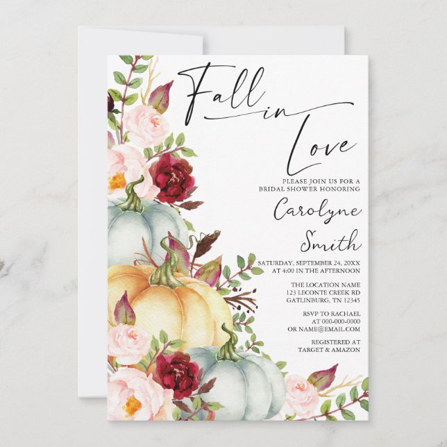 Invitación Caer en el amor Calabaza Floral Bridal Shower (Anverso)