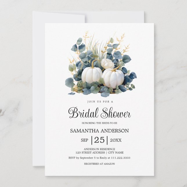 Invitación Caer en el amor Calabazas blancas otoño Ducha nupc (Anverso)