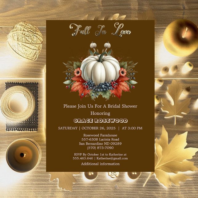 Invitación Caer En El Amor, Calabazas De Novias Marrones Otoñ (Fall In Love Pumpkins Autumn Brown Bridal Shower Invitation)