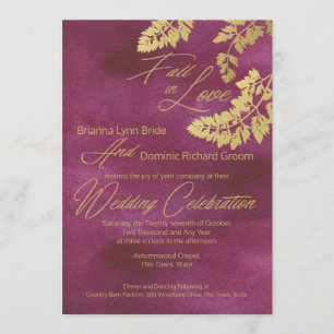 Invitación Caer en el amor Cranberry y Boda de hojas de oro