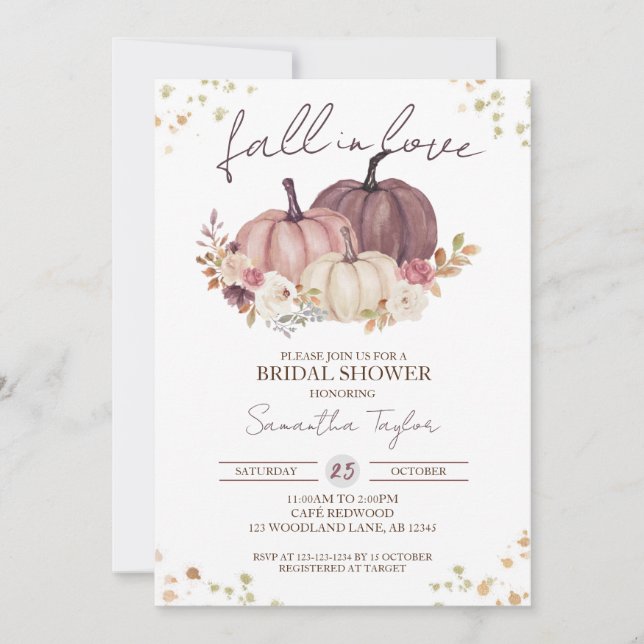 Invitación Caer en el amor ducha de novia, calabaza rosa polv (Anverso)