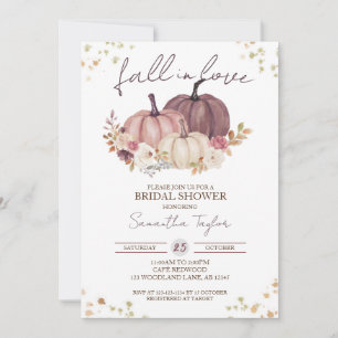 Invitación Caer en el amor ducha de novia, calabaza rosa polv