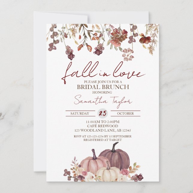 Invitación Caer en el amor, ducha de novia, futura novia (Anverso)