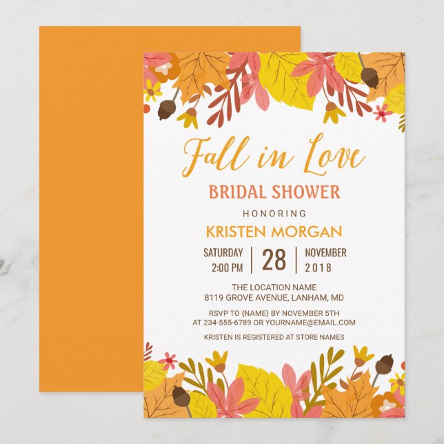 Invitación Caer en el amor ducha de novia Graceful Autumts (Anverso / Reverso)