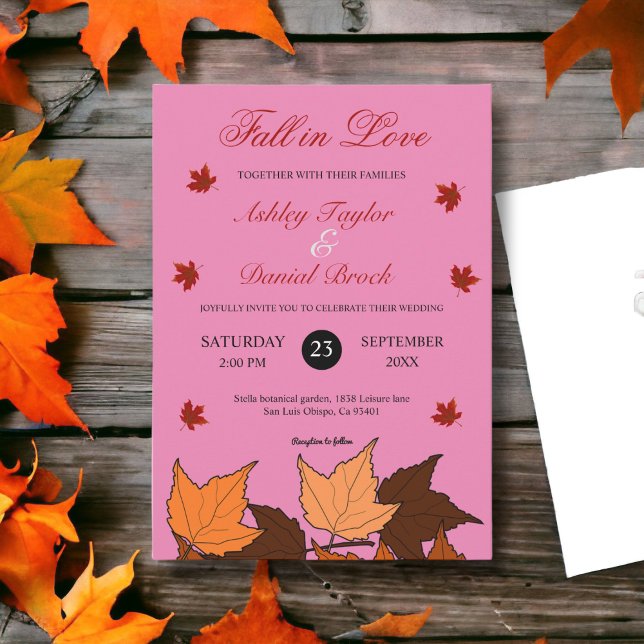 Invitación Caer en el amor Elegante hojas rosadas Caso de Caí (Subido por el creador)