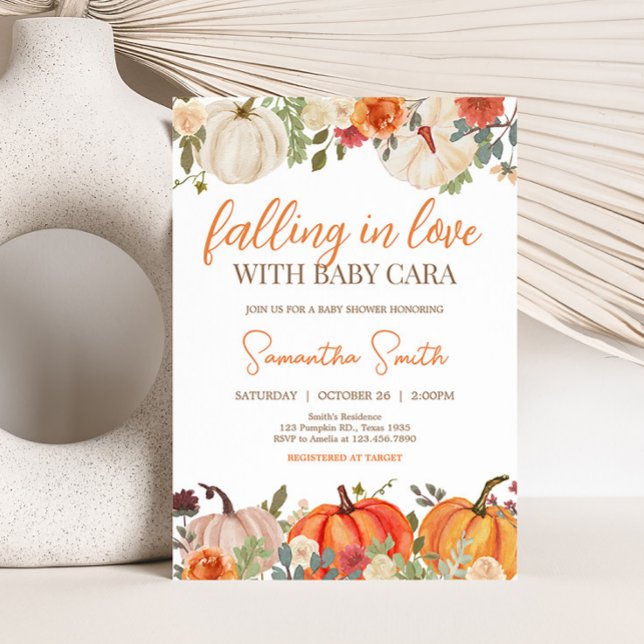 Invitación Caer En El Amor Floral Calabaza Baby Shower (Fall Floral Pumpkin Baby Shower Invitation)