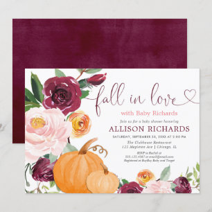 Invitación Caer en el amor floral rústico burgundy ducha bebé