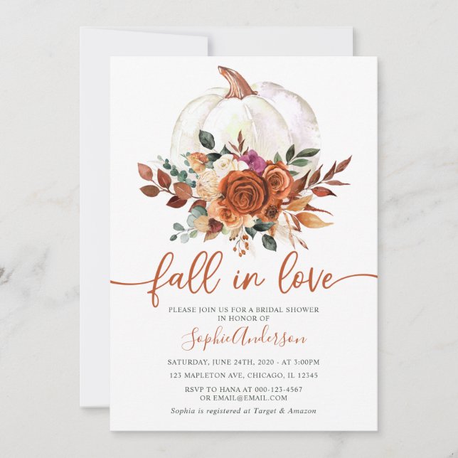 Invitación Caer en el amor Naranja Floral Bridal Shower (Anverso)