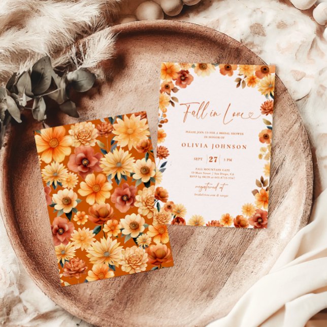 Invitación Caer en el amor Naranja Floral Bridal Shower (Subido por el creador)