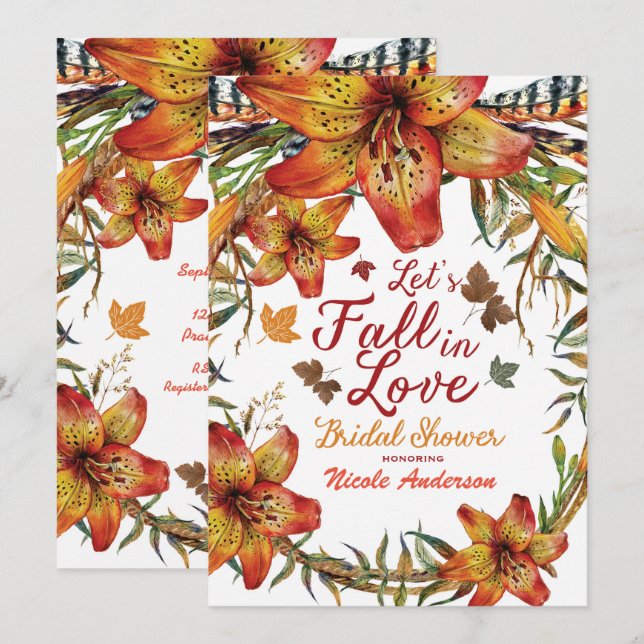 Invitación CAER EN EL AMOR Naranja Floral Lilies Bridal Showe (Anverso / Reverso)