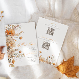 Invitación Caer en el amor Naranja y ducha marrón floral de n