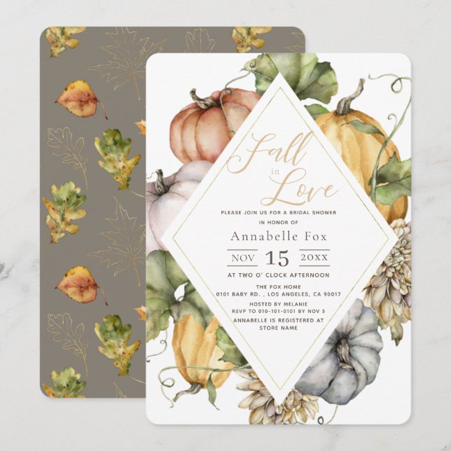 Invitación Caer en el amor Pumpkins Rhombus Bridal Shower (Anverso / Reverso)