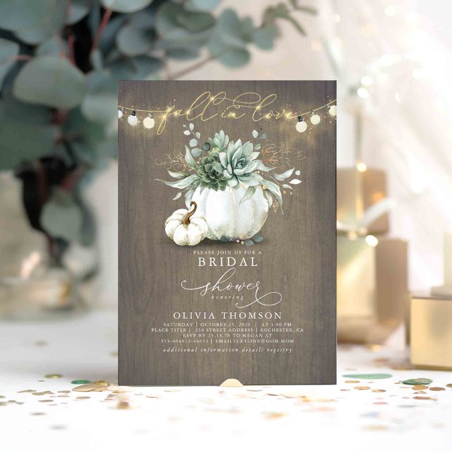 Invitación Caer en el amor Suculentos Calabazas Ducha Bridal (Fall in Love - Succulents Greenery Pumpkins Bridal Shower Rustic Invitations)