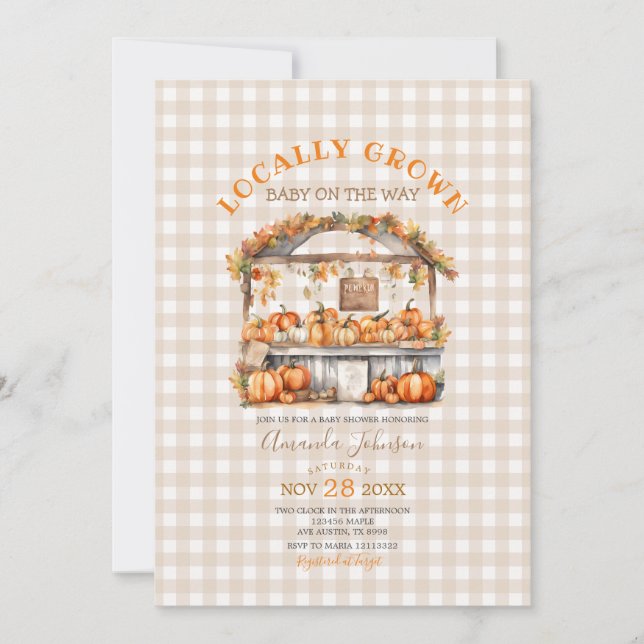 Invitación Caer en el mercado local de Gingham Baby Shower (Anverso)
