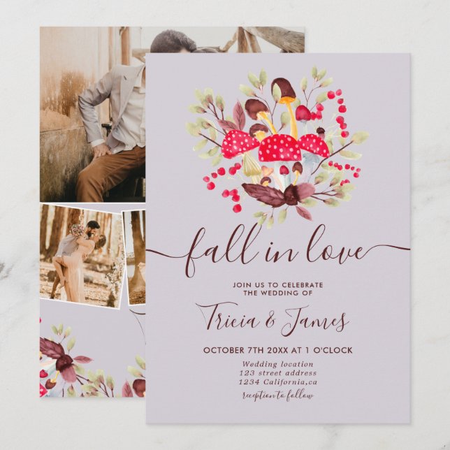 Invitación Caer en hongos amorosos boda de foto rústica (Anverso / Reverso)