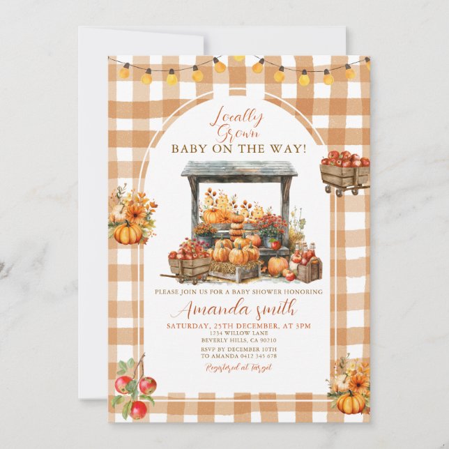 Invitación Caer en la calabaza de Apple Baby Shower de crecim (Anverso)