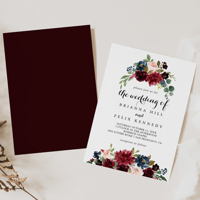 Invitación Caer En La Caligrafía Rústica De Borgoña El Boda D (Subido por el creador)