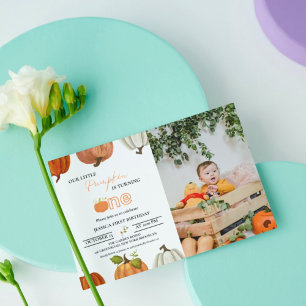 Invitación Caer en nuestra pequeña calabaza que cumple un pri