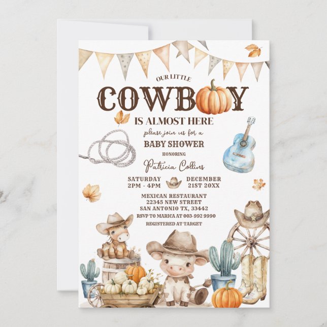 Invitación Caer en nuestro pequeño Cowboy Wild West Baby Show (Anverso)