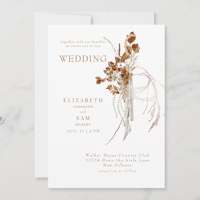 Invitación Caer en Wispy Boho Blanco junto con Boda (Anverso)