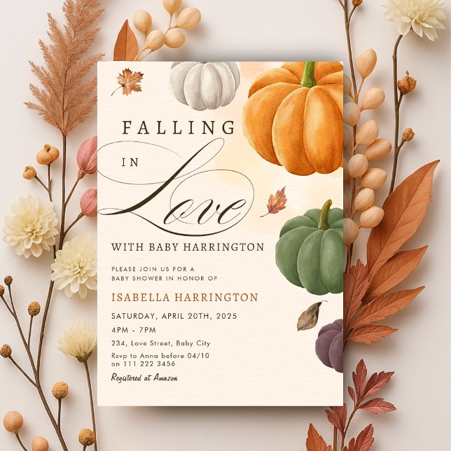Invitación Caer enamorada Cae Calabaza Baby Shower (Falling in Love Fall Pumpkin Baby Shower Invitation)