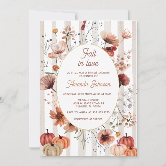Invitación Caer Enamorada Cae Flor Silvestre Ducha De Novias (Anverso)