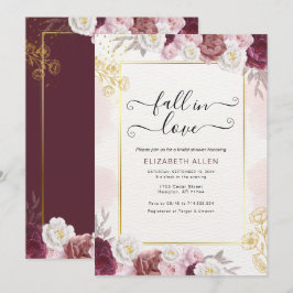Invitación Caer enamorada caída floral borgoña ducha de novia