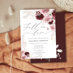 Invitación Caer enamorada caída floral borgoña ducha de novia
